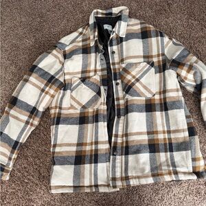 H&M Cream, Brown & Black Plaid Lightweight Jacket